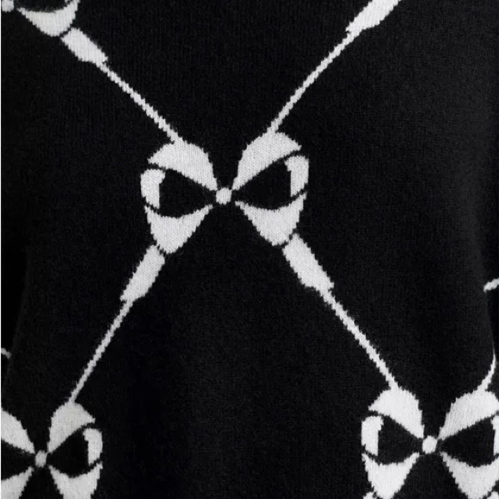 Aqua Cashmere Black Oversized Sweater with White Bow Design - Picture 7 of 15
